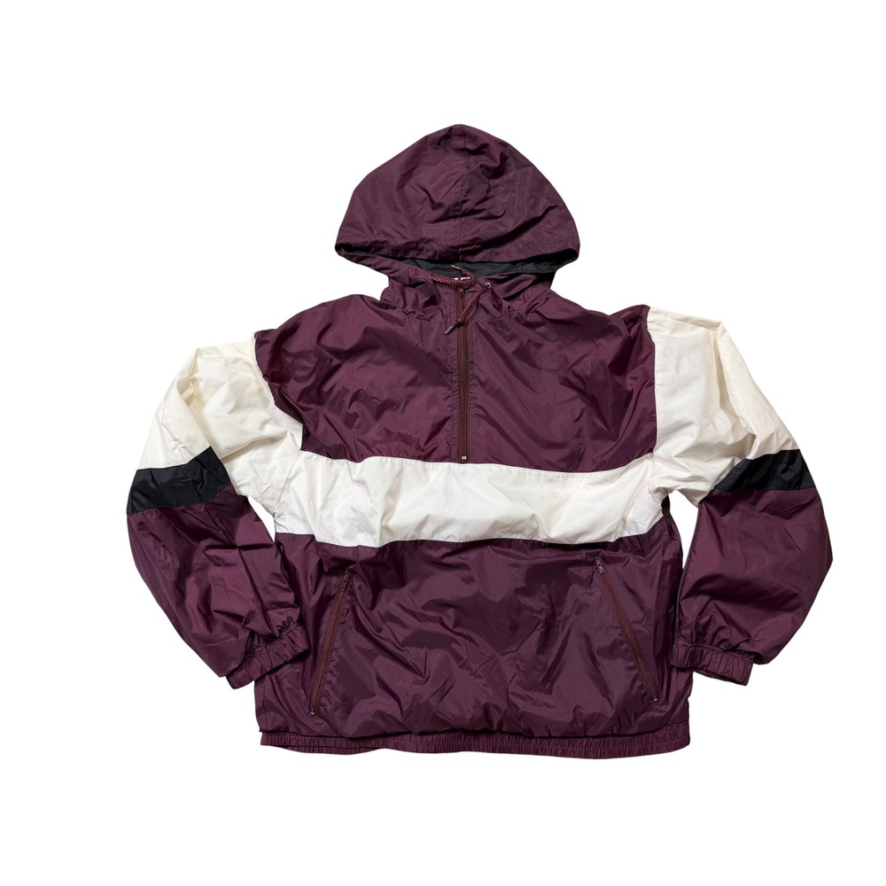 Vintage 90s Eastbay‎ Colorblock Hooded Pullover Windbreaker Jacket Burgundy